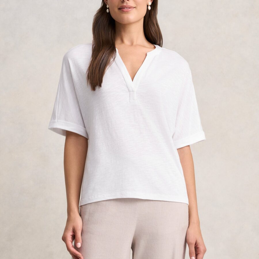 Notch Neck Half Sleeve T-Shirt - White