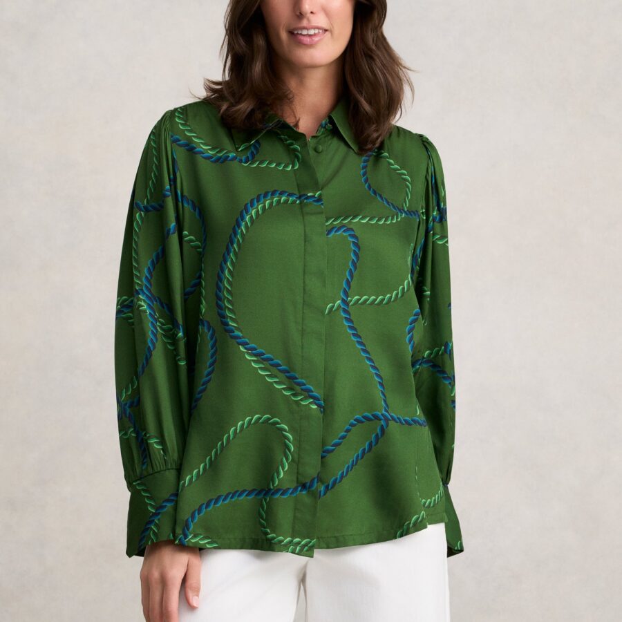 Blouson Sleeve Printed Shirt - Rope Print
