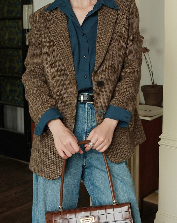 Herringbone Wool Blend Blazer