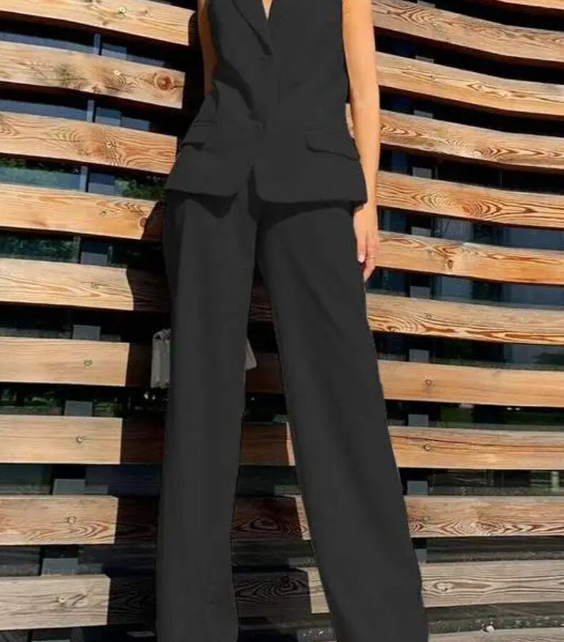 Flowy Wide-Leg Pant with Matching Vest Blazer