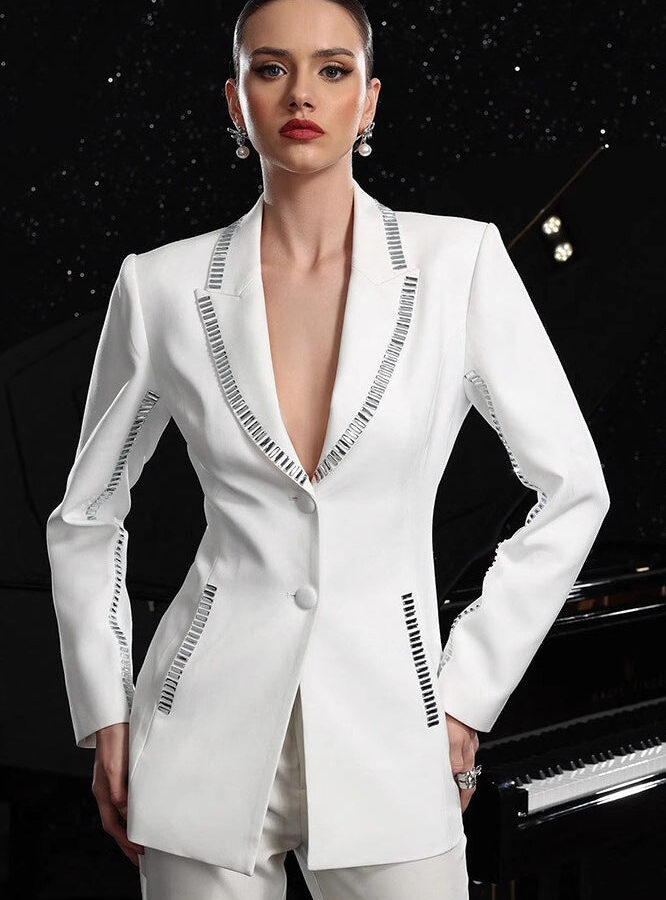 Slim Fit Rhinestone Lapel Blazer